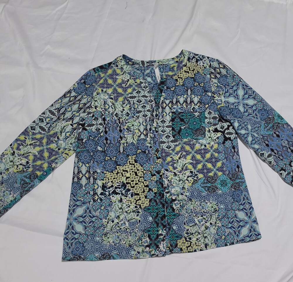 Women's  Blouse Shirt NY collection- Blue-Patterned Abstract Size XL